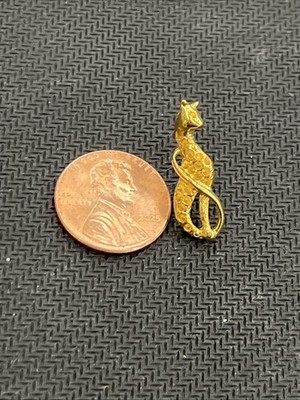 Vintage 80s Gold Colored Cat Pin No Backing NOS