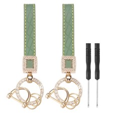 2 Pcs Leather Car Keychains, Microfiber Leather Bling Wristlet Keychain, Green