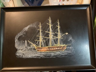 Vintage Couroc of Monterey U.S.S.Constitution, Boston Harbour Tablett 18'' x 12,5''