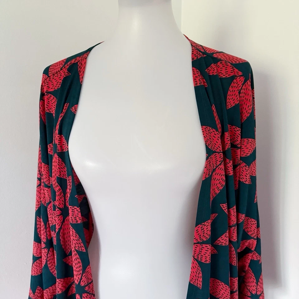 Кардиган LulaRoe женский зеленый оранжевый цветочный кимоно рукав открытый Fly Away Lindsay - Изображение 4 из 4