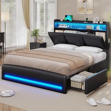 Queen Bed Frame with Storage Headboard and Charging Station