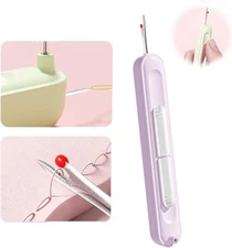 2-in-1 Needle Threader & Seam Ripper Retractable Automatic Sewing Tool Purple