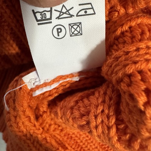 NEW Stambecco Italian Chunky Knit Turtleneck Sweater Cowl Size L SLIM Orange Y2K - Picture 14 of 16