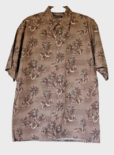 Pierre Cardin Men's Size M Hawaiian Brown Cotton Camp Shirt Palm Trees Floral