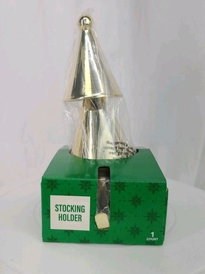 NIP Festive Voice Gold Tree Metal Stocking Holder Decor, 8'' x 2.5''