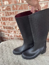 Tommy Hilfiger Knee High Boots 10 Raindrop Black Women's Barn Water Proof Rubber