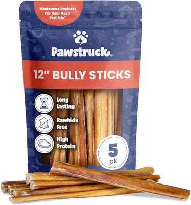 100% Natural 12-In Bully Sticks for Dogs - Tough Long-Lasting Rawhide-Free Singl