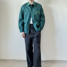 Abbigliamento da lavoro verde sbiadito spina di pesce francese vintage anni 80 indossato giacca cappotto lavoro M