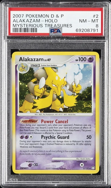 2007 POKEMON DIAMOND & PEARL MYSTERIOUS TREASURES #2 ALAKAZAM-HOLO PSA 8