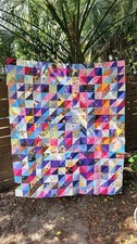 Vintage Handmade Quilt Top 84x60 Twin Scrap Calico Novelty Half Square Triangle