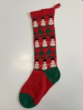 Vintage Christmas Cove Designs Maine Red Wool Knit 20" Tree Snowman Stocking