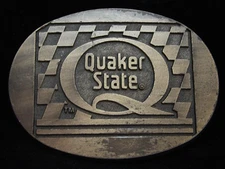 NI01155 VINTAGE 1970s **QUAKER STATE** MOTOR OIL AUTO/CAR BRASSTONE BELT BUCKLE