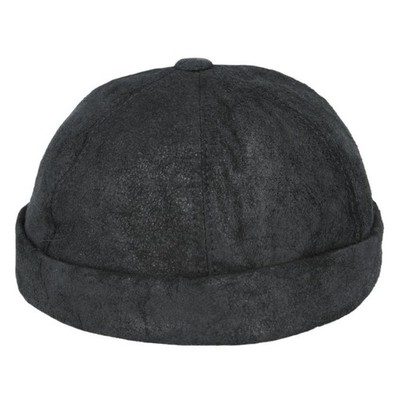 Herren 100 % Leder Docker Mütze Retro Krempe Matrose Beanie gerollte Manschette