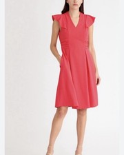 Tahari ASL Side Touched Flutter Sleeve Coral Dress NWT 18