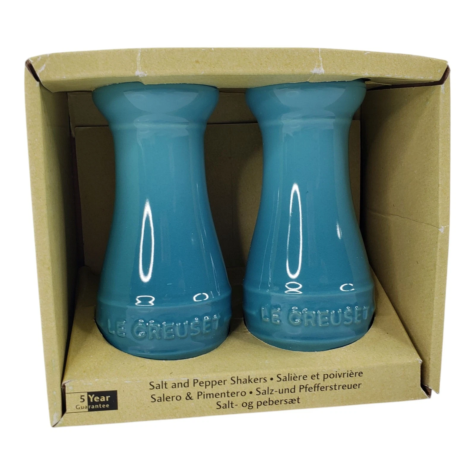 Le Creuset Salt & Pepper Shakers Set Caribbean Stoneware 5" Tall - Thumbnail 2