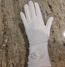 Vintage Womens Size L/XL Off-White Beaded Formal Stretch Gloves Bridgerton