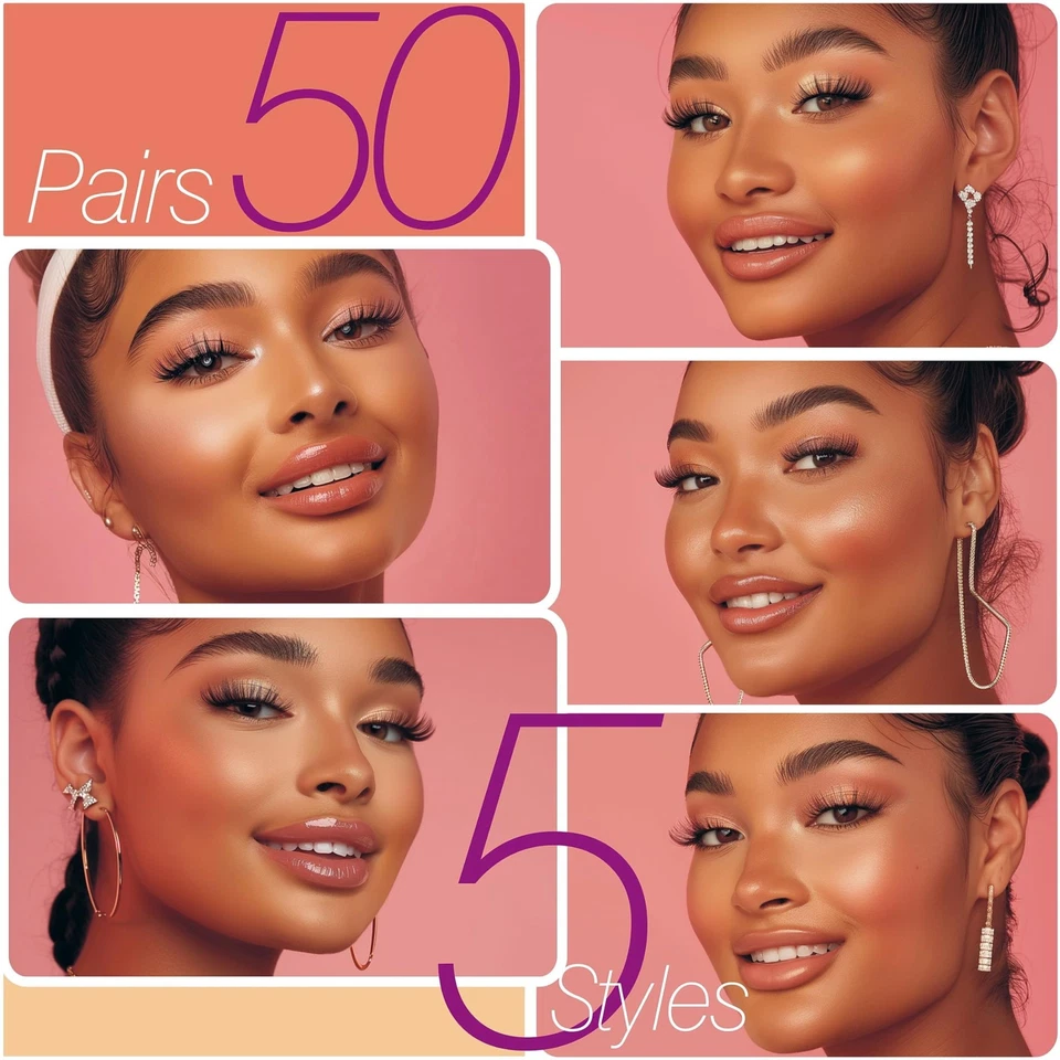 Eliace Faux Mink Lashes - 50 Pairs, 5 Styles, Natural Look, Cat Eye - Image 4 of 4