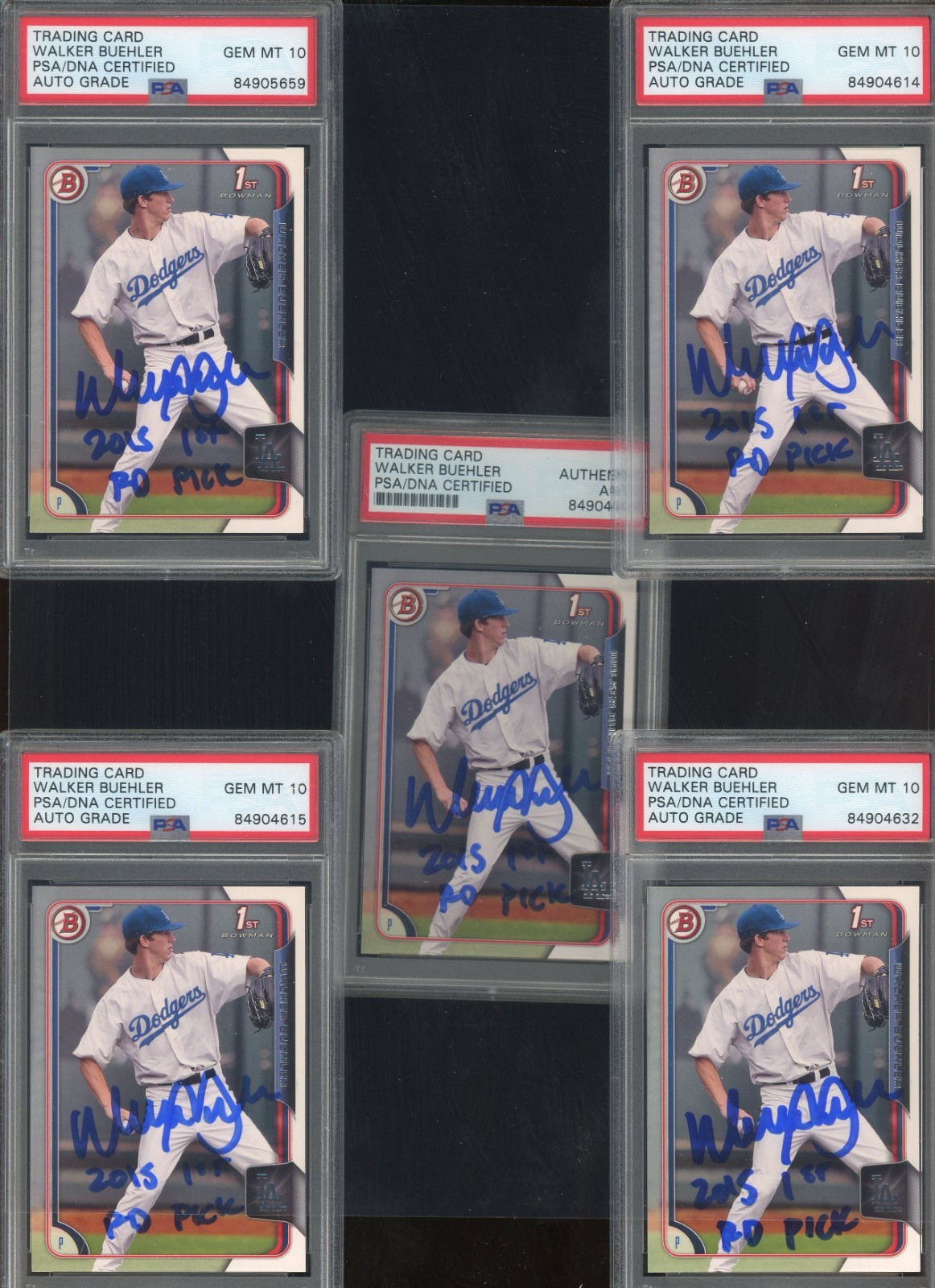 Lot (5) Walker Buehler Signed 2015 Bowman #46 RC PSA/DNA  AUTOPROBSTEIN is actively accepting consignments !!