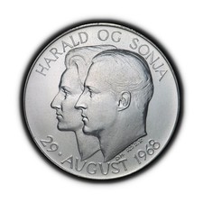 NORWAY. 1968, Medal, Silver - Olav V, Wedding Crown Prince Harald Sonja Lion