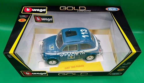 Bburago FIAT 500 POLIZIA POLICE Gold Collezione Collection 1/18 Die Cast NIB - Picture 3 of 7