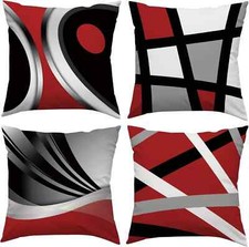 Red Throw Pillow Covers 18X18 Set of 4,Black Grey Abstract Stripes Decorative