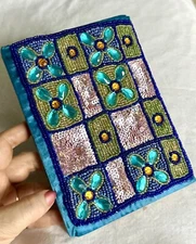 Sketch Pad Bound Notebook w/Handcrafted Sequined Cover Sized To Fit Backpack