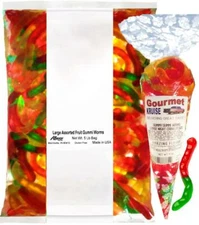 Albanese Large Gummy Gummi Fruit Worms 5lb Plus Gourmet Kruise® Gift Bag 11oz  