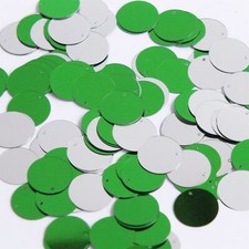 Round Flat Sequin 12mm Top Hole Green Silver Shiny Metallic Made in USA
