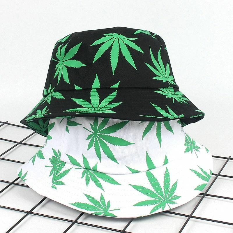 Weed Bucket Hat Summer Cap Cannabis Leaf Stoner Hat Hemp Wear White &amp; Black | eBay