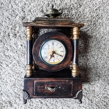 Privilege International Wood Analog Mantel Clock, 12" x 7" x 4", Drawer, Works