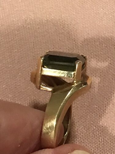 Anillo Moldavita Oro Amarillo 10k Talla 5 piedras preciosas de corte esmeralda de 3,7 gramos - Imagen 6 de 20