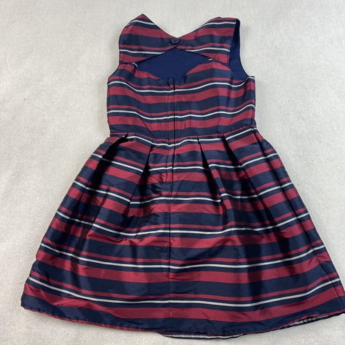 Nautica Girls Striped Satin Dress 6 Blue Maroon Pleated Nautical - Picture 3 of 8