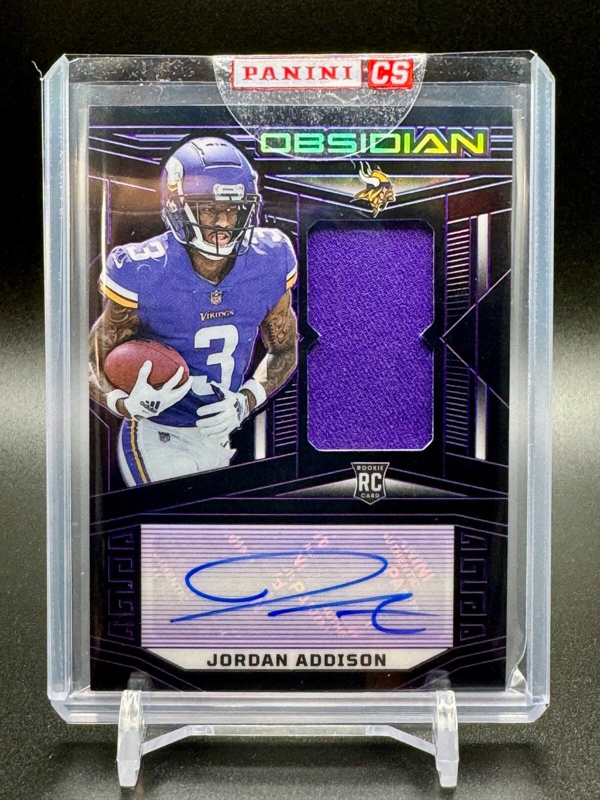 2023 Panini Obsidian Jordan Addison #210 Electric Etch Purple Jersey AUTO /75