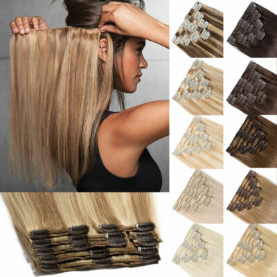 Clip In Remy Human Hair Extensions 100% Echthaar Haarverlängerung 8 Tressen Weft