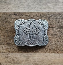 Nocona Silver Metal Scrolled Cross Christian Western Belt Buckle Unisex