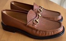 GUCCI Brown Leather Gold Horsebit Loafer, Sz UK 9.5 / US 10