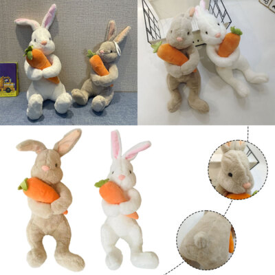 Easter Day Cute White Grey Sitting Bunny Hugging Carrot Simulated Rabbit Doll AE