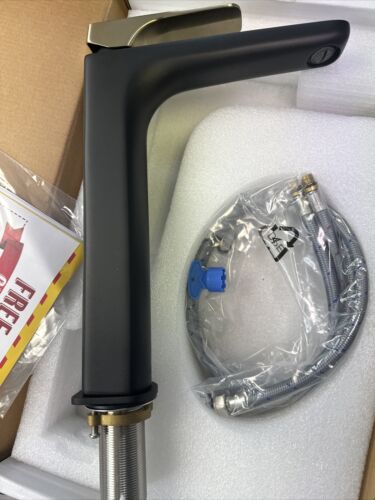 AKDY Vessel Sink Faucet 1.2-GPM High Arc Matte Black w/ Brushed Gold Handle