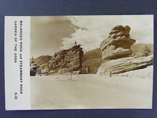 Balanced & Steamboat Rock Garden Of The Gods CO Real Photo Postcard RPPC 1950s