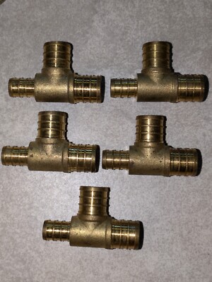 Set Of 5 Brass PEX Connector Tees, 1/2'' X 3/4'' X 3/4''