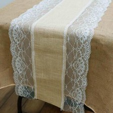 20 pcs LACE BURLAP TABLE RUNNER 14x108" Rustic Natural Country Wedding Catering