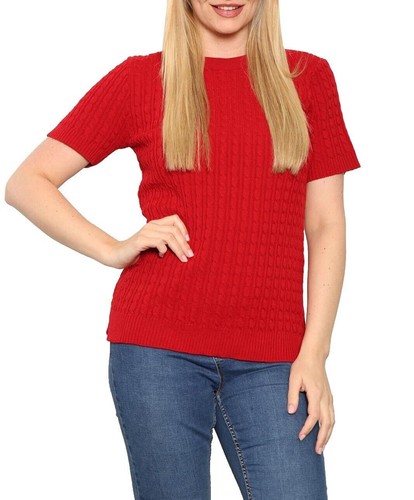 Damen Strick Kurzarm Top Pullover Damen Rundhalsausschnitt Kurzarm Pullover - Bild 18 von 21
