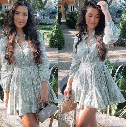 Zara Verde Pastello Paisley Floreale Corto Camicia Abito Voluminoso Increspatura - Imagen 3 de 24