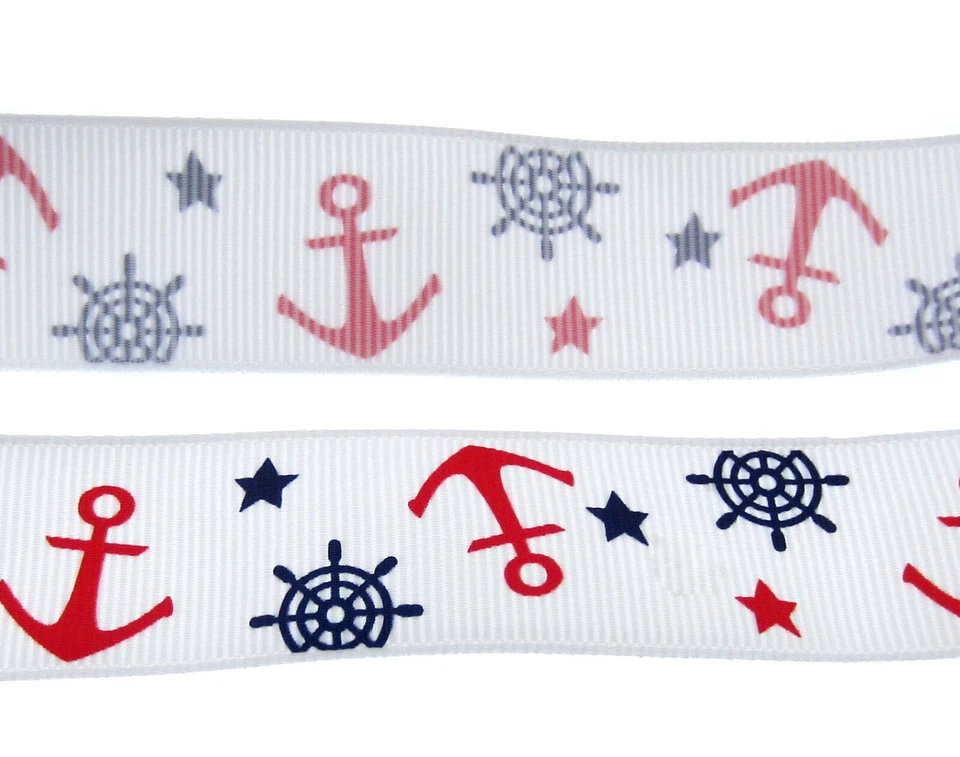 50Yard 1" Grosgrain Printed Anchor Ribbons For Hair bow Craft Gift Packing 2.5cm - Image 2 of 3