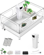 Turtle Tank with Filter - Turtle Aquarium with Basking Platform 15.4x10.6x7.1