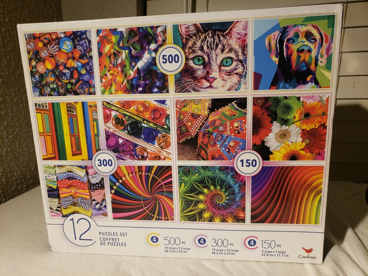 12 Jigsaw Puzzles set in one box 150, 300, 500 Pieces Colorful New