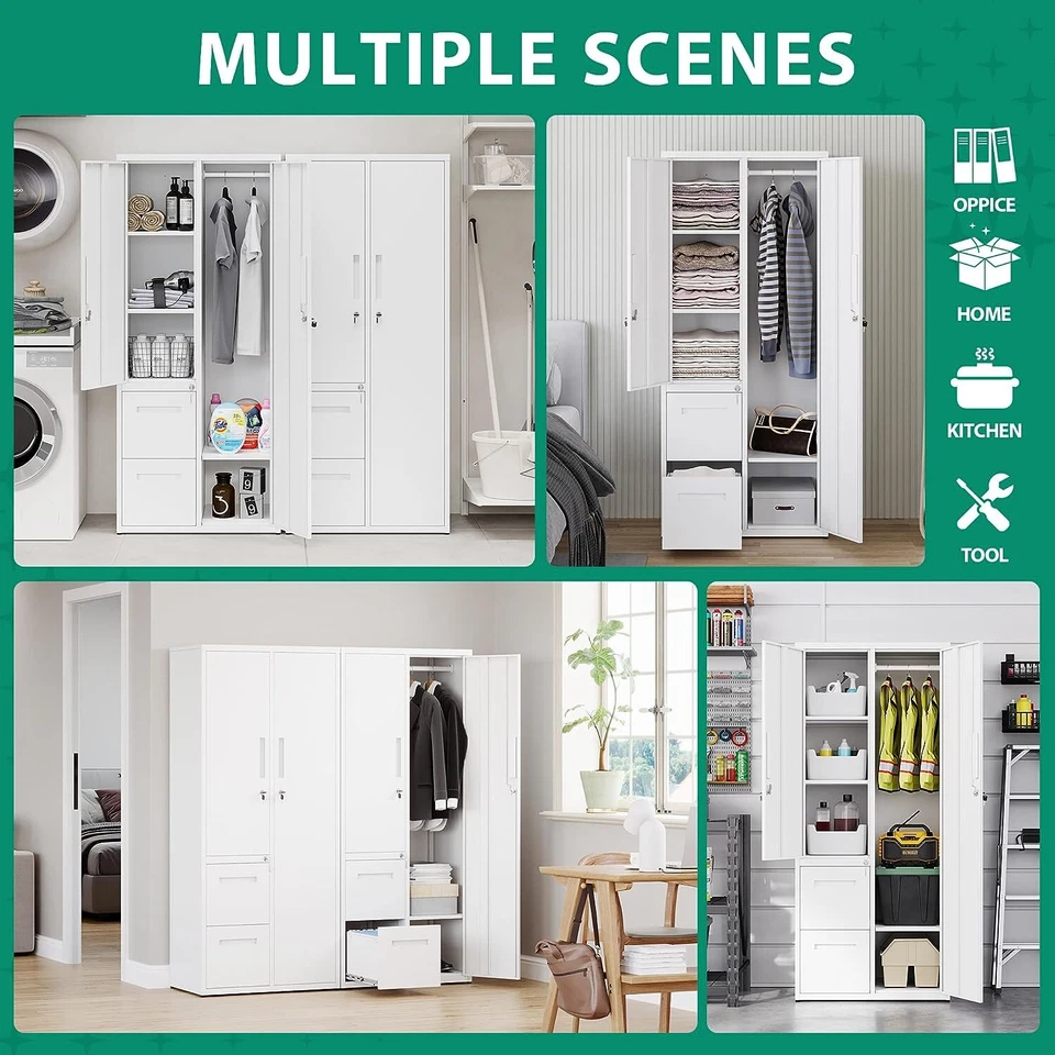 Metal Storage Cabinets with Drawers,Staff Locker Wardrobe with Lockable Doors - Image 4 of 4