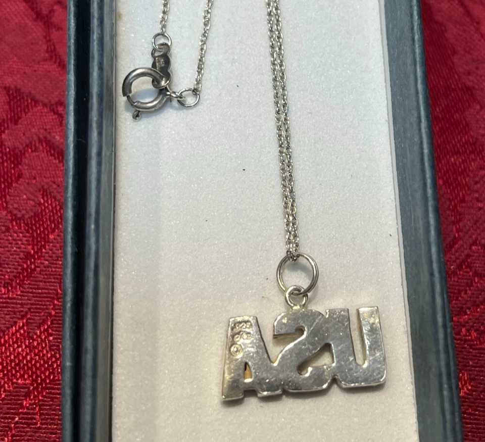 复古 JEZ 纯银 925 美国吊坠项链 红色、白色和蓝色 水钻 — 第 3/4 张图片