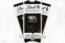 Lindt Excellence 90% Dark Chocolate Bar 3.5 oz (100g) 3-Bar-Pack