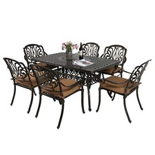 7PCS Patio Dining Set Outdoor Furniture Rectangle Table Chairs Set Cast Aluminum